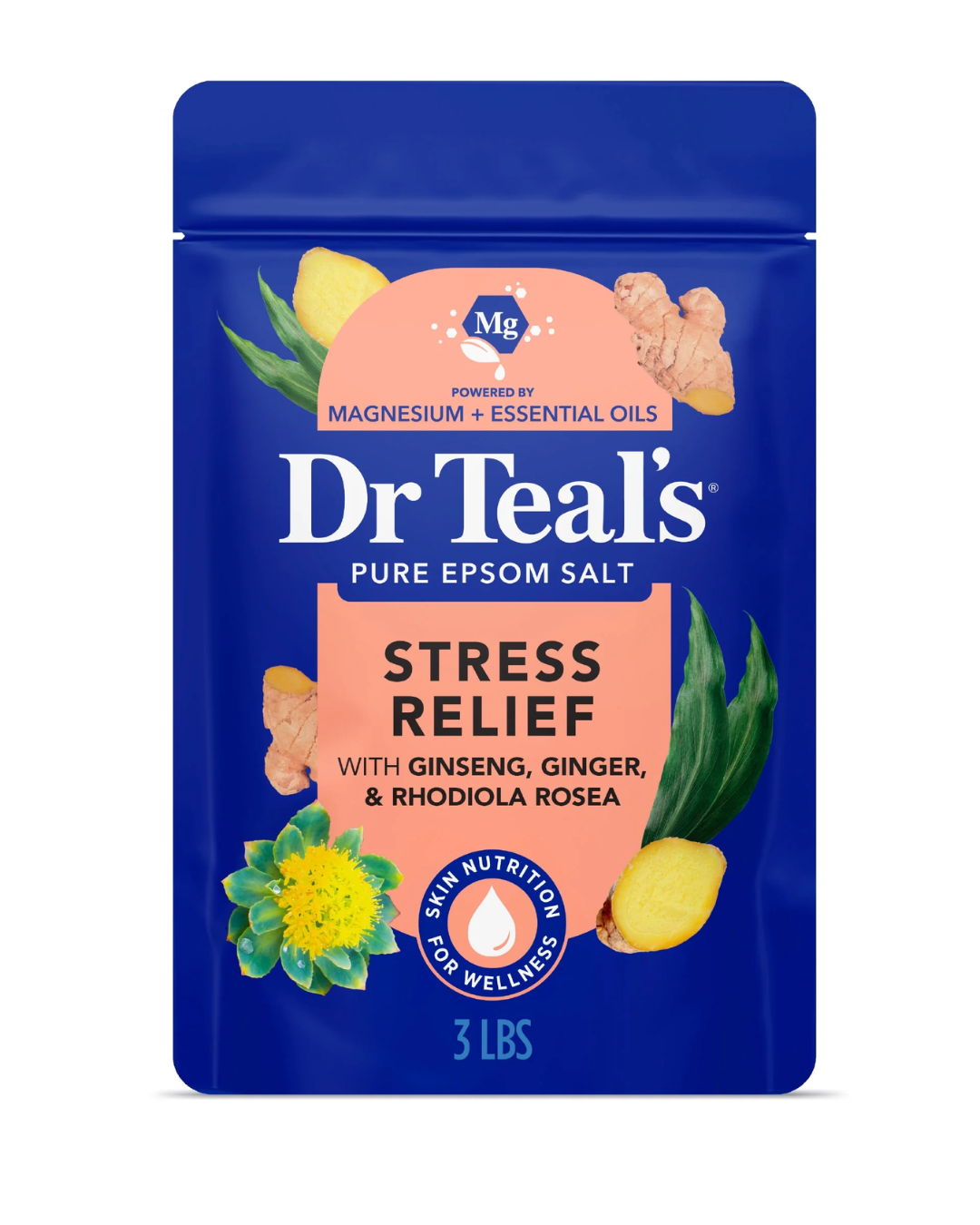 Dr Teal's Pure Epsom Salt Ginseng, Jengibre & Rhodiola Rosea 3 LBS